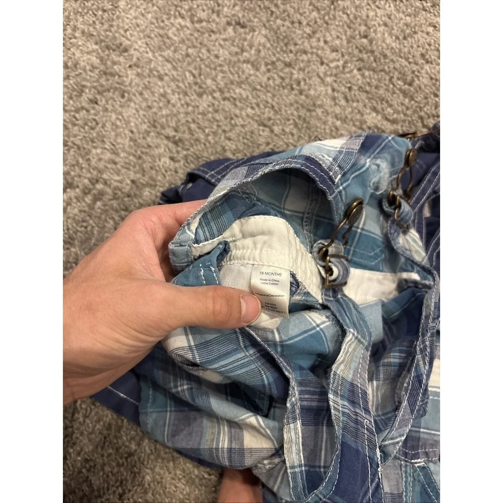 2 Lot Toddler Boys Oshkosh Vestbak Plaid Adjustable Overalls Shorts Size 18M